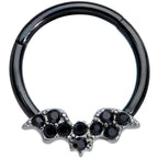 16G 3/8 Black Gem Black Plated Bat Hinged Segment Ring