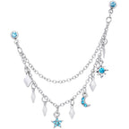 16G 1/4 Aqua Gem Moon Star Sun Dangle Cartilage Chain Earring
