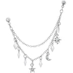 16G 1/4 Clear Gem Moon Star Sun Dangle Cartilage Chain Earring