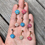 Clear Gem Rose Gold Tone Aqua Rose Reversible Belly Ring