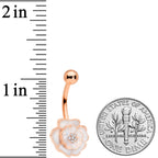 Clear Gem Rose Gold Tone White Rose Reversible Belly Ring