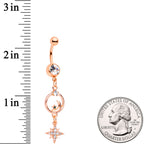 Clear Gem Rose Gold Tone Starry Moon Dangle Belly Ring