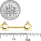 14G 9/16 Clear Gem Gold Tone Hot Cocoa Barbell Nipple Ring Set