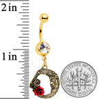 Clear Gem Gold Tone Rose Flower Moon Dangle Belly Ring