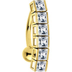 16G Solid 14K Yellow Gold Top Drop Princess Cubic Zirconia Belly Ring