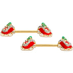 14G 9/16 Clear Gem Santa Sleigh Christmas Barbell Nipple Ring Set