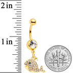 Clear Aqua Gem Gold Tone Whale Dangle Belly Ring