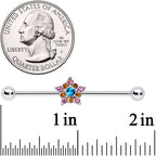 14G Pink Yellow Blue Gem Showy Star Industrial Barbell 38mm
