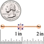 14G Clear CZ Gem Rose Gold Tone Bow Star Industrial Barbell 38mm