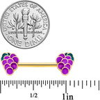 14G 9/16 Gold Tone Sweet Purple Grapes Barbell Nipple Ring Set