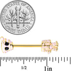 14G 5/8 Black Gem Gold Tone Mummy Halloween Nipple Ring Set