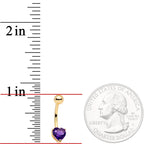 16G Solid 14K Yellow Gold GENUINE Light AMETHYST Heart Solitaire Belly Ring