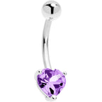 16G Solid 14K White Gold Genuine Light Amethyst Heart Solitaire Belly Ring