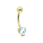 16G Solid 14K Yellow Gold Genuine Blue Topaz Heart Solitaire Belly Ring
