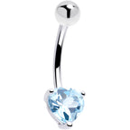 16G 14k White Gold Genuine Blue Topaz Heart Belly Ring