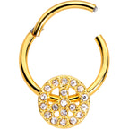 16G 3/8 Clear Gem Gold Tone Peace Sign Hinged Segment Ring