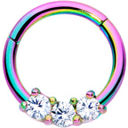 16G 5/16 Clear CZ Gem Rainbow Trio Hinged Segment Ring