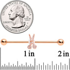 14G Clear CZ Gem Rose Gold Tone Scissors Industrial Barbell 38mm