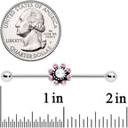 14G Pink Gem Pearlescent Flower Industrial Barbell 38mm