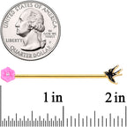 14G Clear Gem Gold Tone Bird Flower Industrial Barbell 38mm