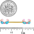 14G 5/8 Pink Gem Gold Tone Bikini Top Barbell Nipple Ring Set