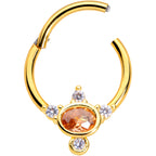 16G 3/8 Orange CZ Gem Gold Tone Elegant Oval Hinged Segment Ring