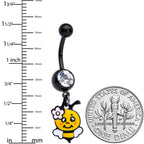 Clear Aurora Gem Black Happy Bee Dangle Belly Ring