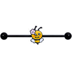 14G Aurora Gem Black Yellow Happy Bee Industrial Barbell 38mm