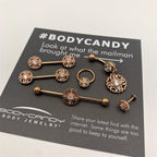 14G Clear CZ Gem Rose Gold Tone Hearts Industrial Barbell 38mm