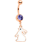 Purple Gem Rose Gold Tone Glow in Dark Easter Bunny Dangle Belly Ring