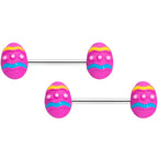 14G 9/16 Pink Easter Egg Barbell Nipple Ring Set