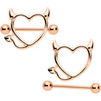 14G 5/8 Rose Gold Tone Devil Heart Valentine Nipple Shield Set