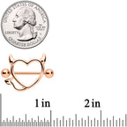 14G 5/8 Rose Gold Tone Devil Heart Valentine Nipple Shield Set