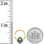 16G 3/8 Gold Tone Aqua Ornate Hamsa Hand Septum Ring