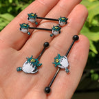 14G Black Creepy Halloween Tea Industrial Barbell 38mm