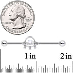 14G White Faux Opal UFO Industrial Barbell 38mm