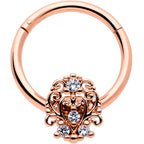 16G 3/8 Clear CZ Gem Rose Gold Tone Elegant Hinged Segment Ring