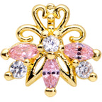 16G 5/16 Clear Pink CZ Gem Gold Tone Looping Labret Monroe Tragus