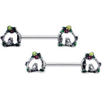14G 9/16 Purple Yellow Flower Swing Bird Barbell Nipple Ring Set