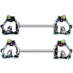 14G 9/16 Purple Yellow Flower Swing Bird Barbell Nipple Ring Set