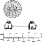 14G 9/16 Purple Yellow Flower Swing Bird Barbell Nipple Ring Set
