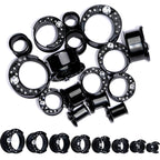 Clear Gem Black Crescent Moon Double Flare Tunnel Plug Set