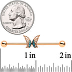 14G Rose Gold Tone Bit of Blue Butterfly Industrial Barbell 38mm