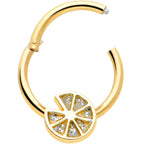 16G 3/8 Gold Tone Tasty Orange Fruit Hinged Segment Ring