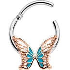 16G 3/8 Bit of Blue Butterfly Hinged Segment Ring