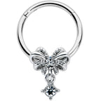 16G 3/8 Clear Gem Looping Bow Hinged Segment Ring