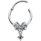 16G 3/8 Clear Gem Looping Bow Hinged Segment Ring