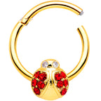 16G 3/8 Red Gem Gold Tone Ladybug Hinged Segment Ring