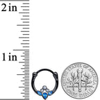 16G 3/8 Clear Blue Gem Black Anodized Classic Cluster Septum Clicker