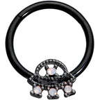16G 3/8 White Faux Opal Black UFO Hinged Segment Ring